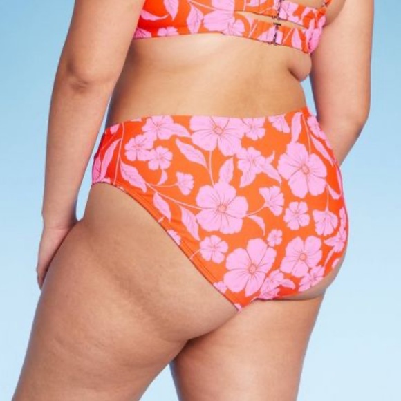 Wild Fable Pink Floral Bralette Cheeky Bikini Set & Cover Up 3PC Women 2X 3X NEW - Picture 4 of 12